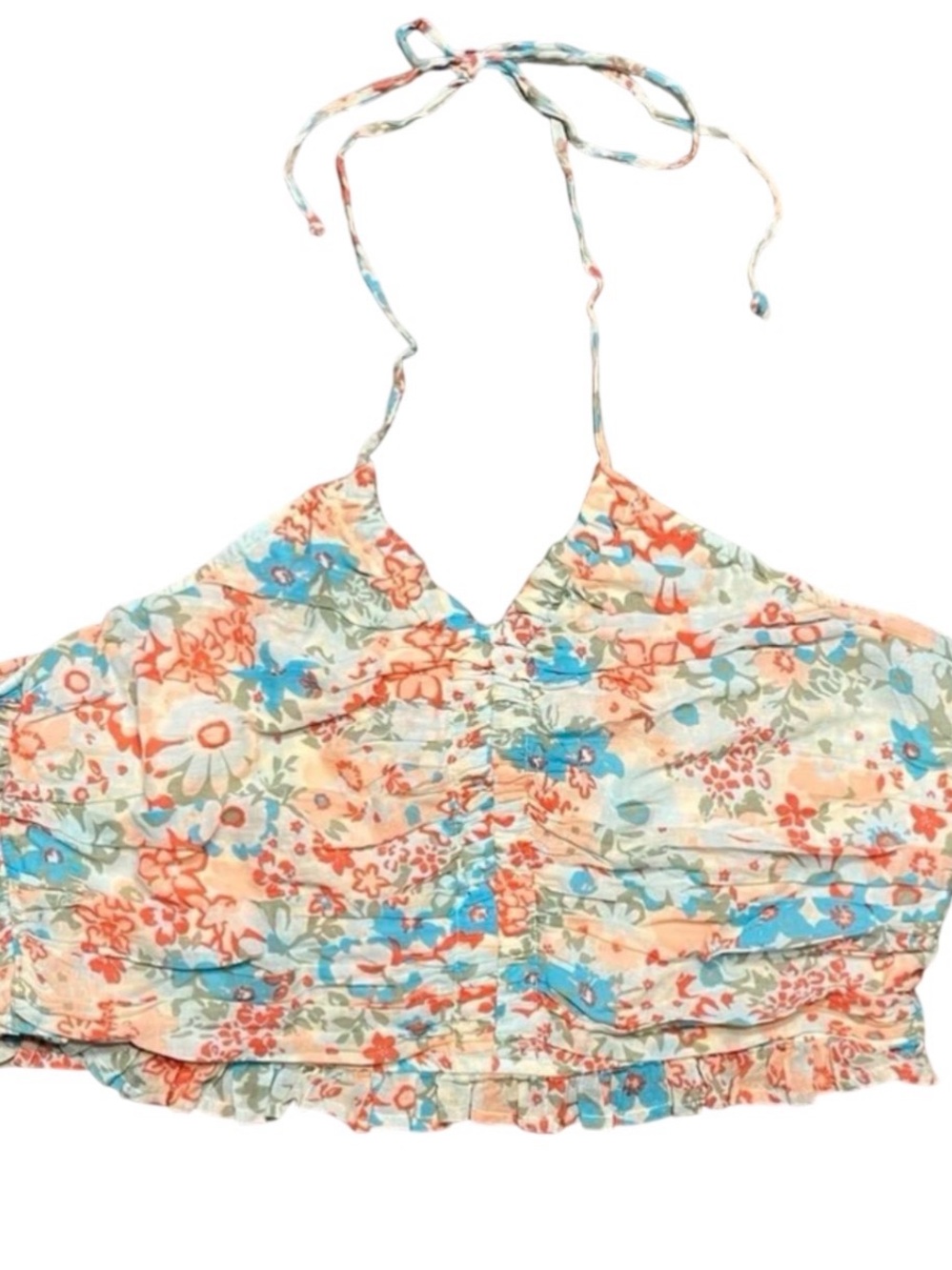 American Eagle Pink Blue Olive Green Halter Ruffle Crop Top NWOT Ladies XS